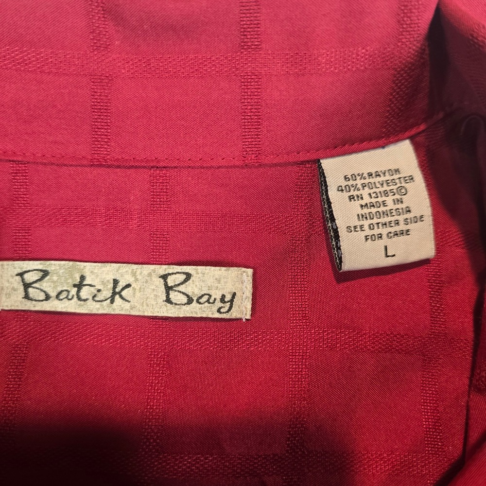 Batik Bay Mens Large Red Short Sleeve Button Down Textured Camp Shirt L - Picture 4 of 7